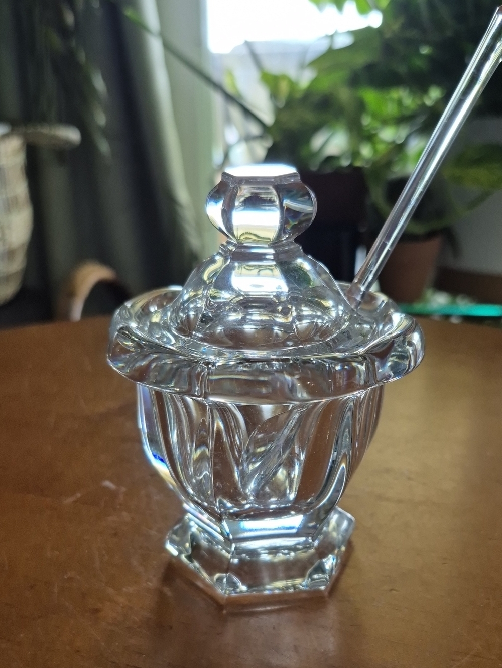 Baccarat Crystal Bretagne Jam pr Mustard Jar with Original Glass Spoon